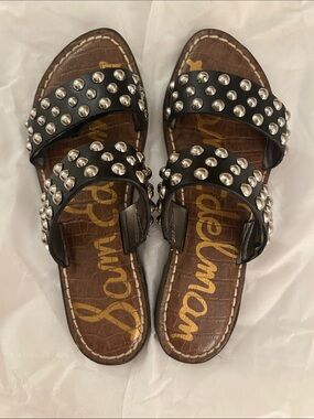 Sam Edelman Black Studded Double-Strap Slide Sandals